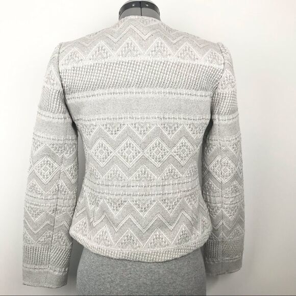 Cynthia Rowley Gray Woven Geometric Tribal Print Open Blazer - Picture 4 of 13